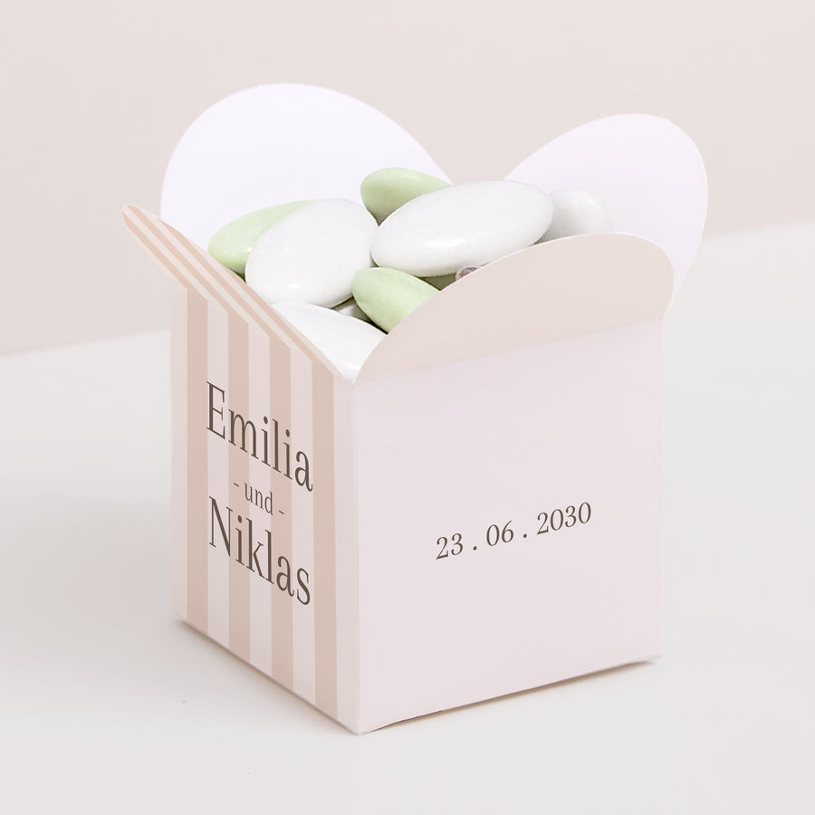 Geschenkbox Hochzeit Schmetterlingsöffnung Beige Streifen foto