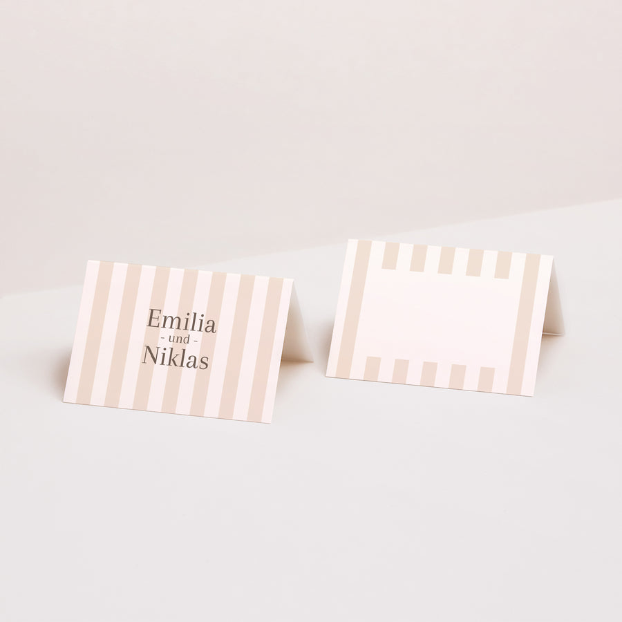 Tischkarten Hochzeit Quer Beige Streifen foto