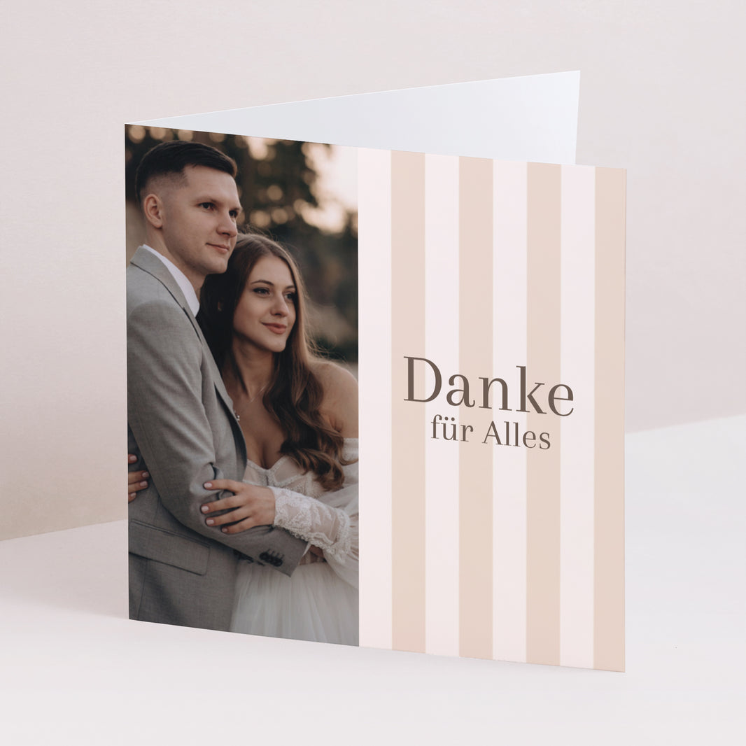 Dankeskarte Hochzeit Doppelflügelfenster Beige Streifen foto N° 1