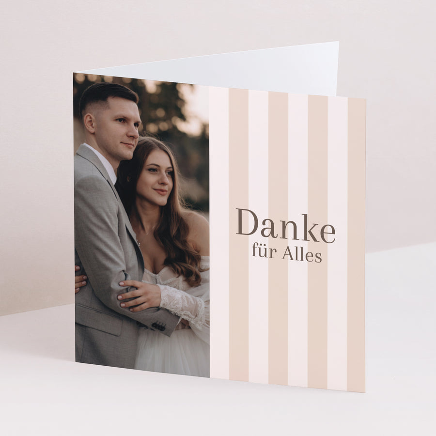 Dankeskarte Hochzeit Doppelflügelfenster Beige Streifen foto
