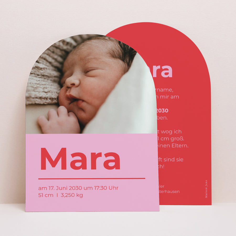 Geburtskarte Kleine Arche Rot & Pink foto