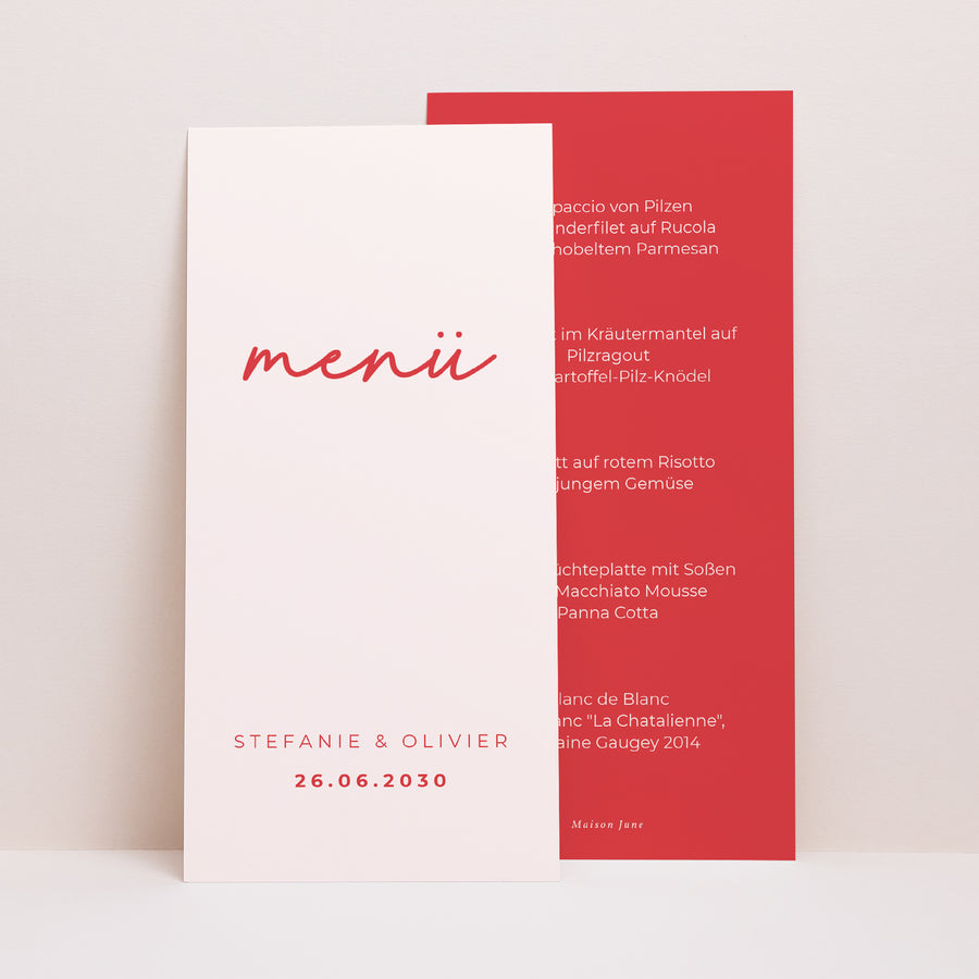 Menükarte Hochzeit Panoramatisches Porträt Rot & Creme II foto