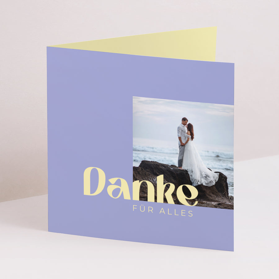 Dankeskarte Hochzeit Doppelflügelfenster Gelbe Grafik foto
