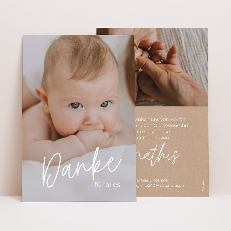 Dankeskarte Geburt PortraitPorträt single baby foto