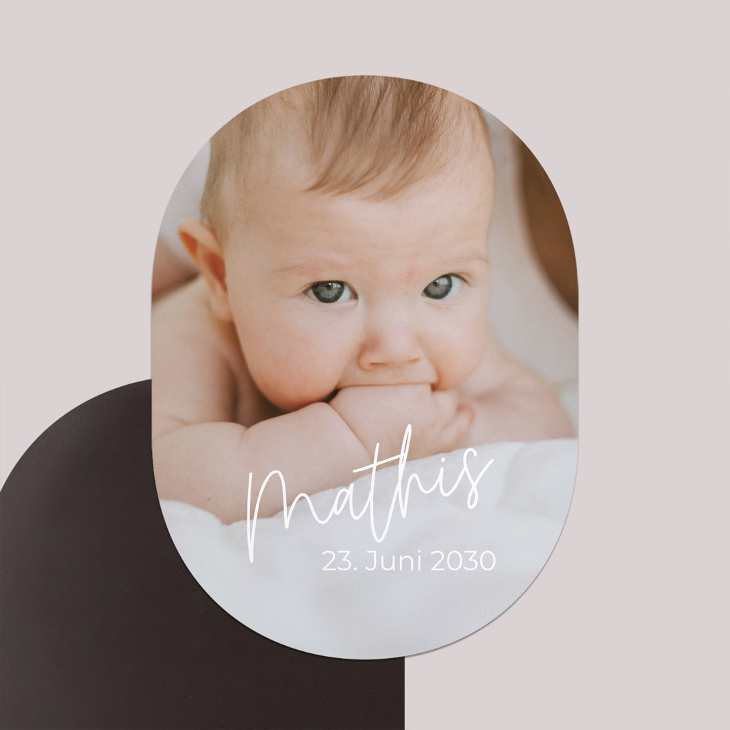 Einladungskarte Geburt 8er-Pack, magnetisch, oval single baby foto N° 1