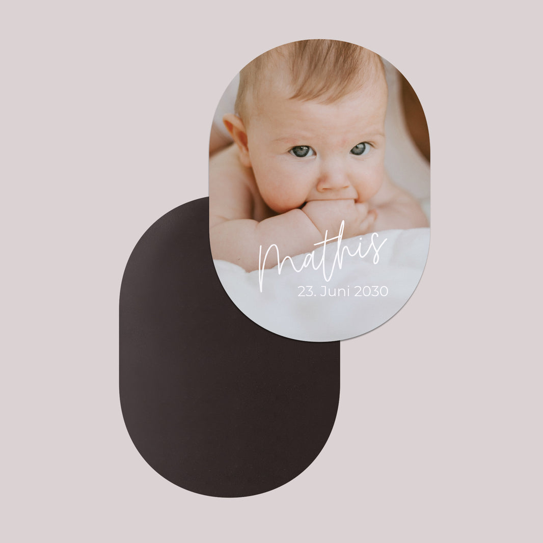 Einladungskarte Geburt 8er-Pack, magnetisch, oval single baby foto N° 2