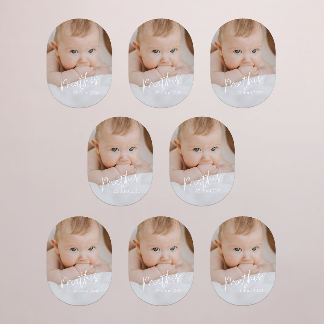 Einladungskarte Geburt 8er-Pack, magnetisch, oval single baby foto N° 3