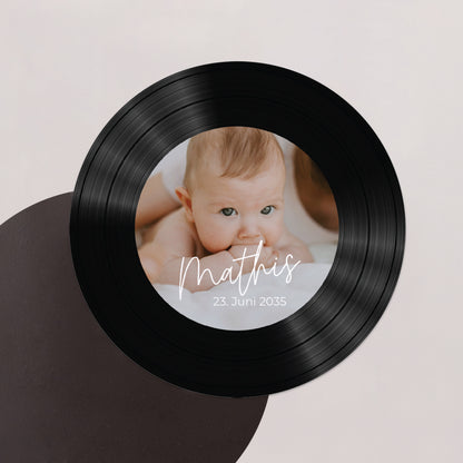 Geburtskarte Set von 8, magnetisch, rund, Ø 10 cm single baby foto N° 1