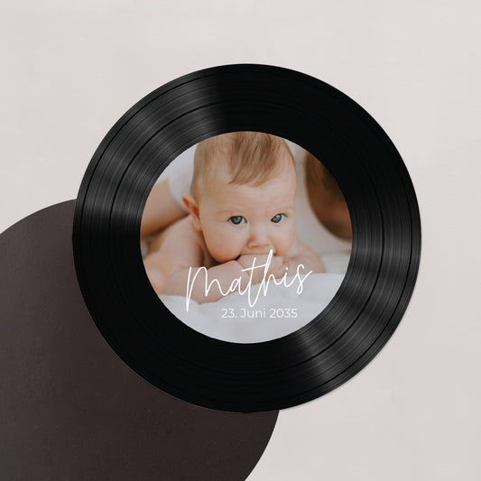 Geburtskarte Set von 8, magnetisch, rund, Ø 10 cm single baby foto