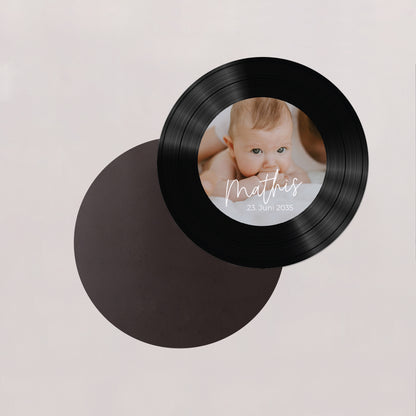 Geburtskarte Set von 8, magnetisch, rund, Ø 10 cm single baby foto N° 2