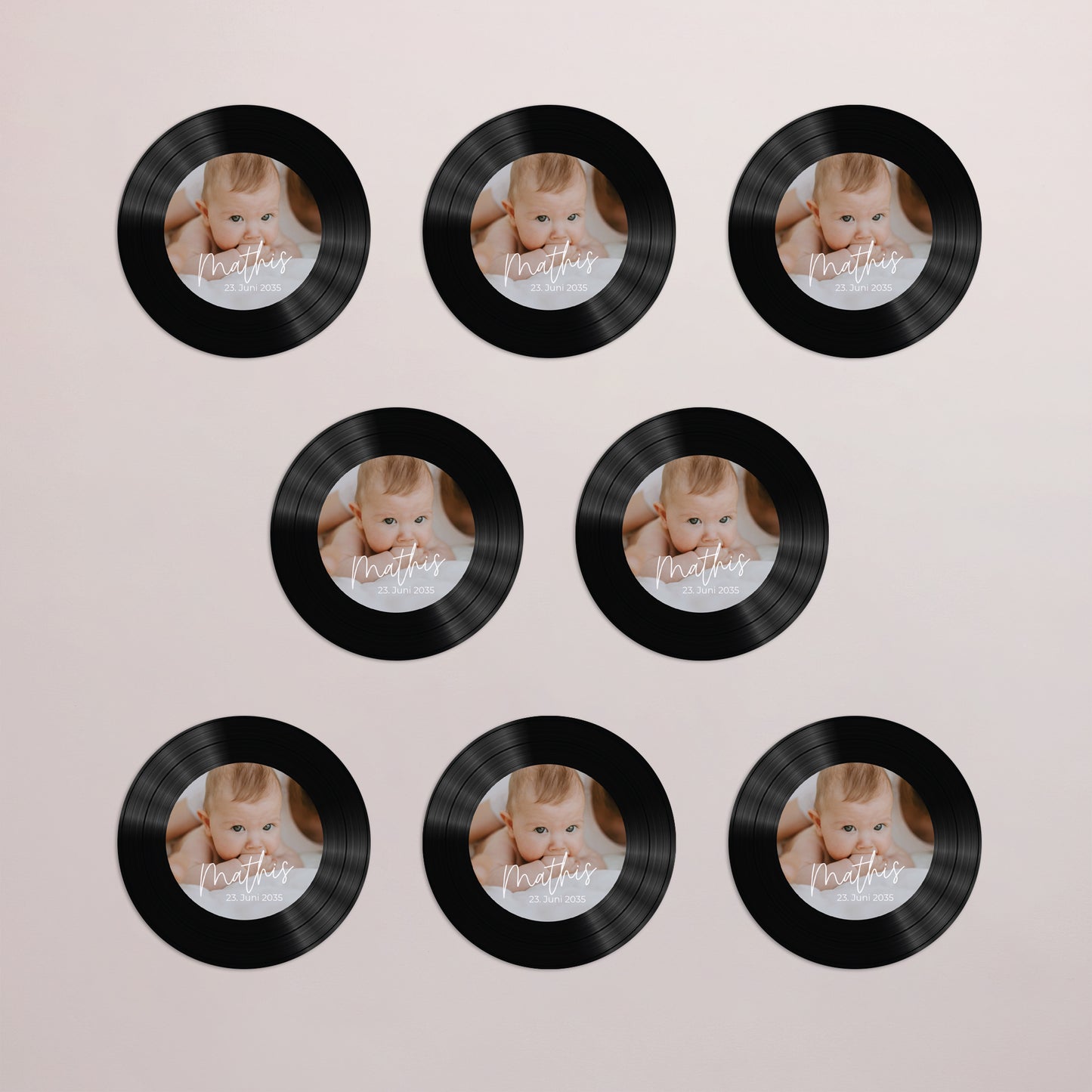 Geburtskarte Set von 8, magnetisch, rund, Ø 10 cm single baby foto N° 3