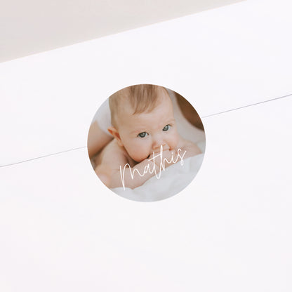 Sticker Geburt Rund single baby foto N° 1