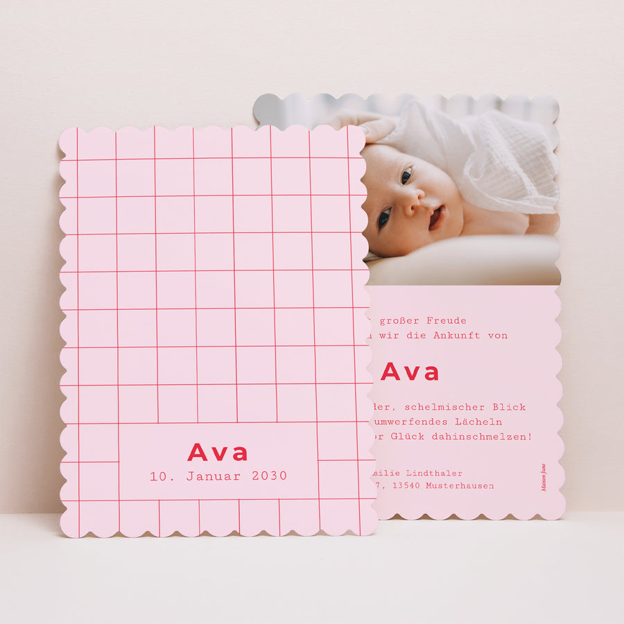 Geburtskarte Porträt, Keksränder Neuer Vichy Pink foto
