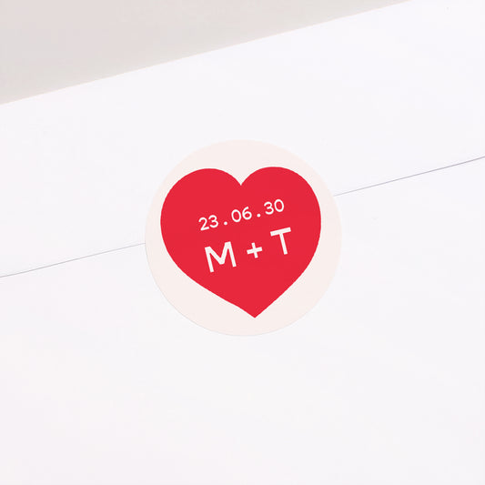 Sticker Hochzeit Rund Liebe in den Achtzigern Rot foto