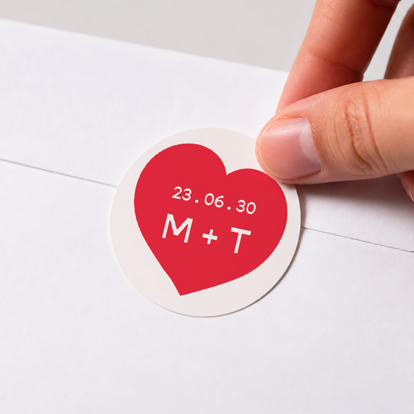 Sticker Hochzeit Rund Liebe in den Achtzigern Rot foto