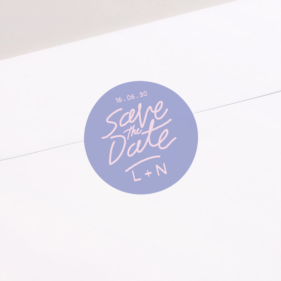 Sticker Hochzeit Rund Liebe in Achtzigerblau foto