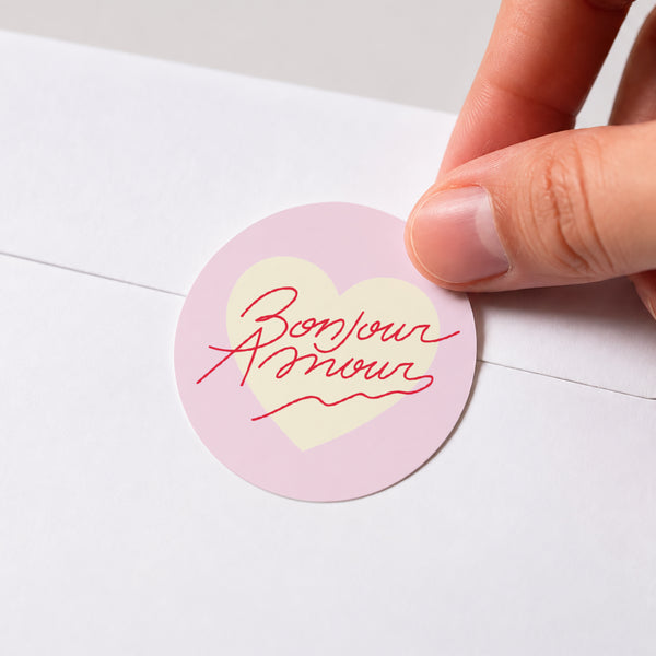 Sticker Hochzeit Rund Hallo Liebesrosa. foto
