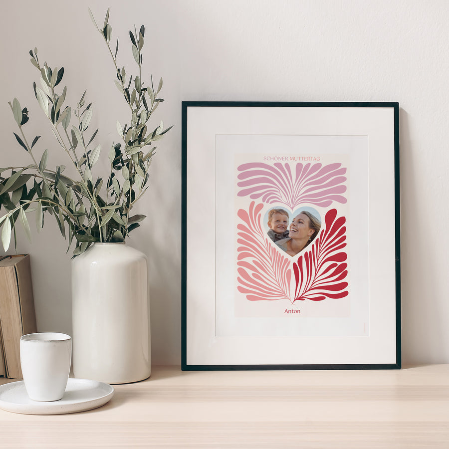 Poster Objekte Porträt Rosa Laubwerk foto