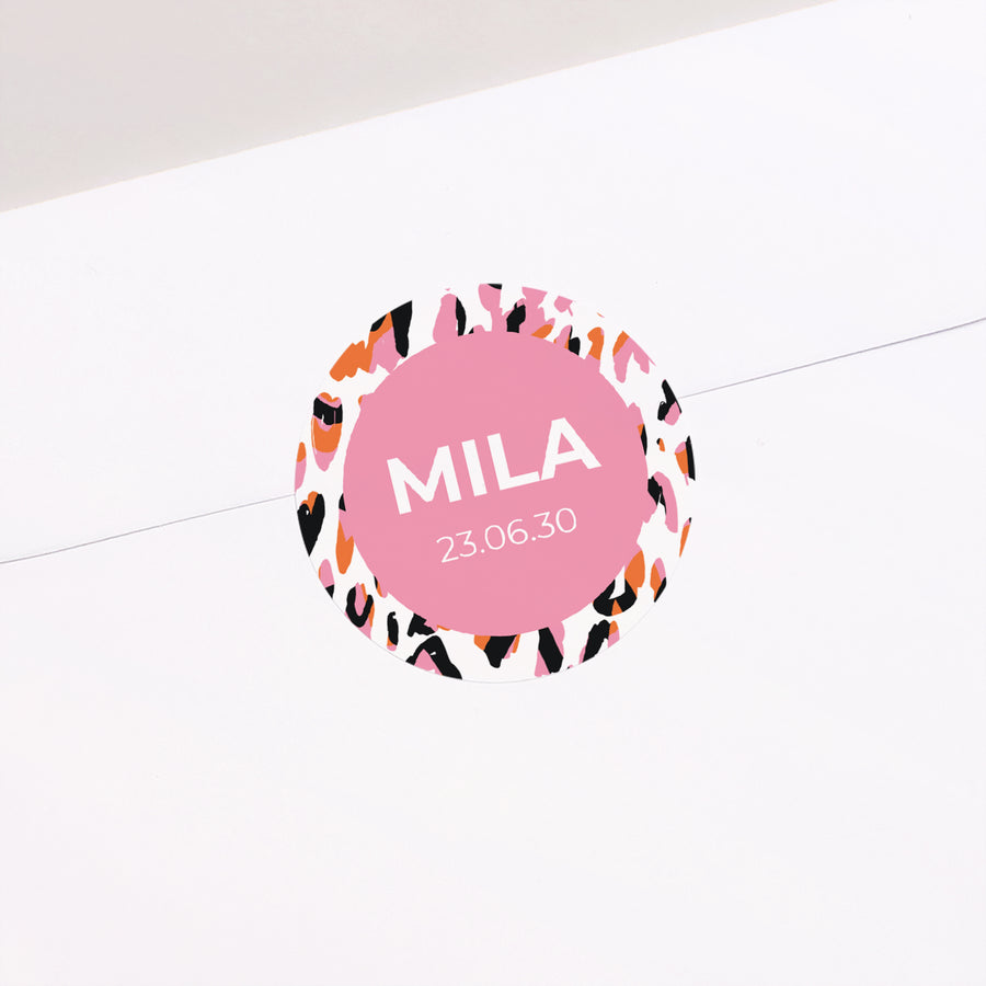 Sticker Geburt Rund funky Leopard foto