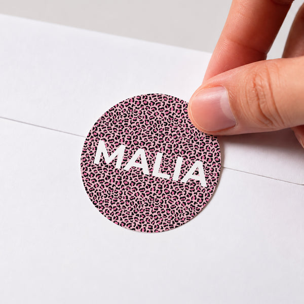 Sticker Geburt Rund Rosa Leopard foto