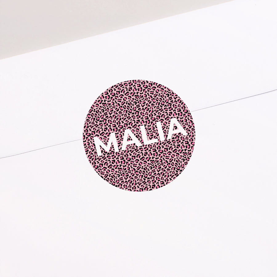 Sticker Geburt Rund Rosa Leopard foto
