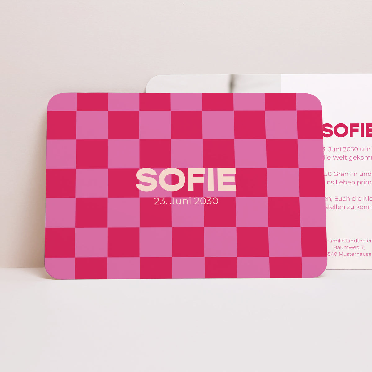 Geburtskarten Landschaft, abgerundete Ränder Schachbrett in Rosa foto