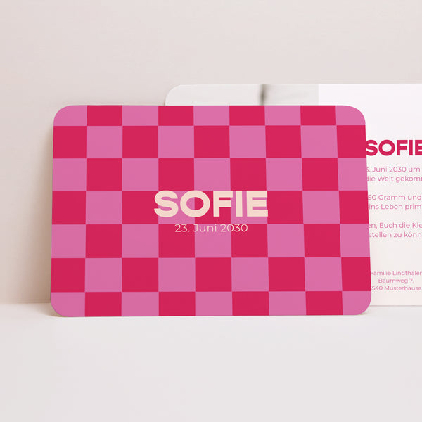Geburtskarten Landschaft, abgerundete Ränder Schachbrett in Rosa foto