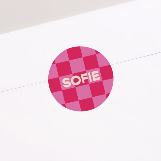Sticker Geburt Rund Schachbrett in Rosa foto
