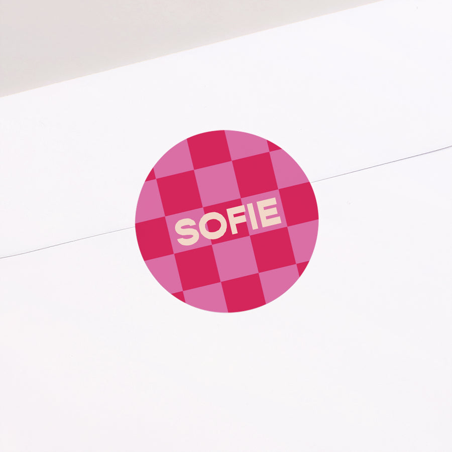 Sticker Geburt Rund Schachbrett in Rosa foto