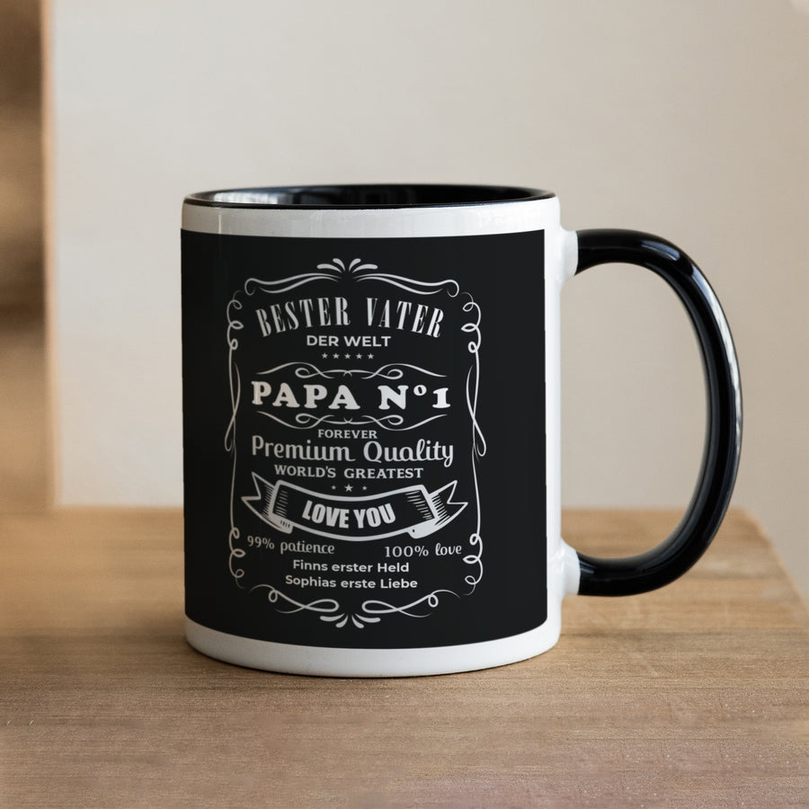 Tasse Objekte Schwarz Bester Vater für immer. foto