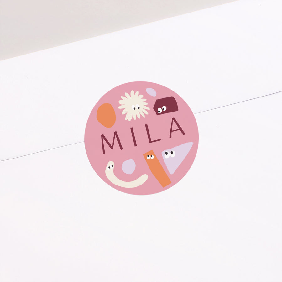 Sticker Geburt Rund Die rosa Zickzacks. foto