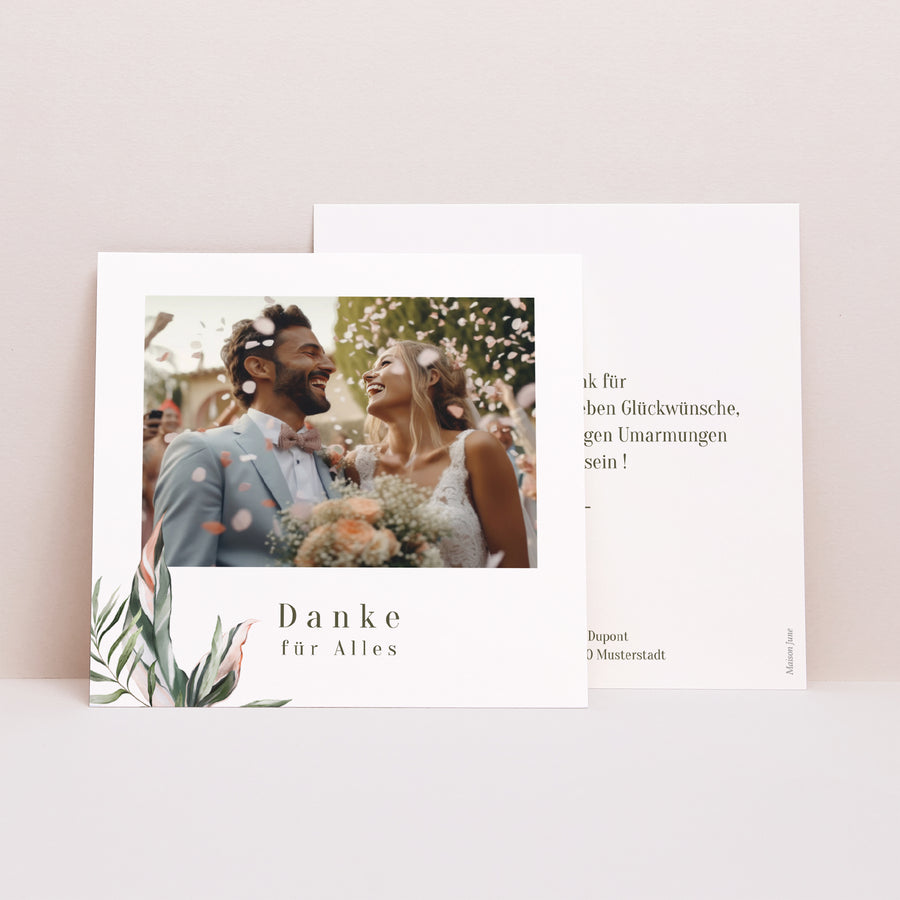 Dankeskarte Hochzeit Quadrat Pflanzenspiegel foto