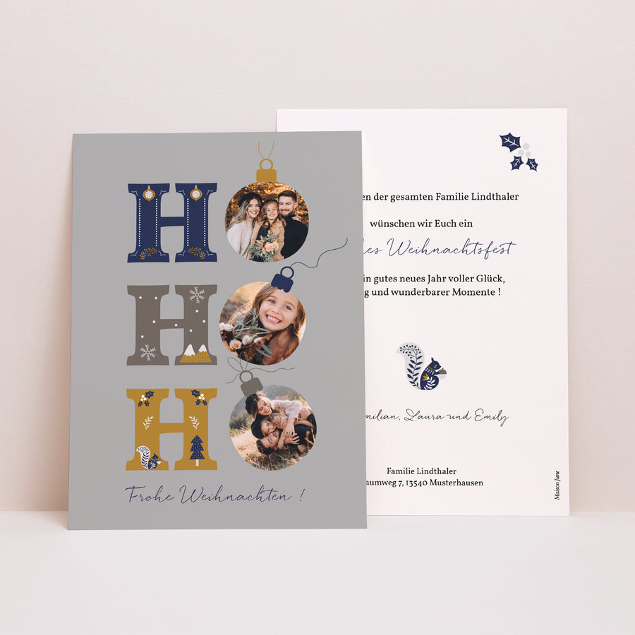 Weihnachtskarte Weihnachten Ho ho ho blau foto