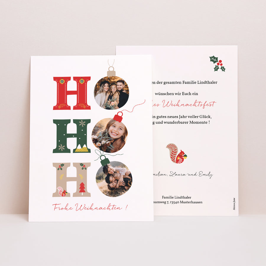 Weihnachtskarte Weihnachten Ho ho ho rot foto