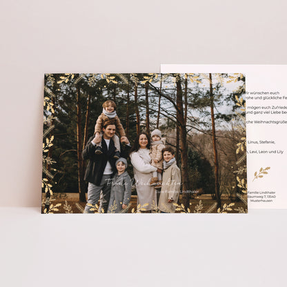 Weihnachtskarte Weihnachten Landschaft Rahmen goldene Blätter foto N° 1