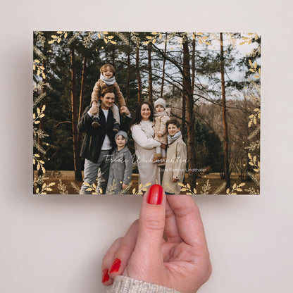 Weihnachtskarte Weihnachten Landschaft Rahmen goldene Blätter foto N° 3