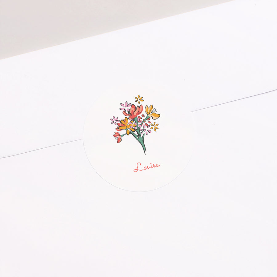 Sticker Geburt Rund Kleines Blumensträußchen foto