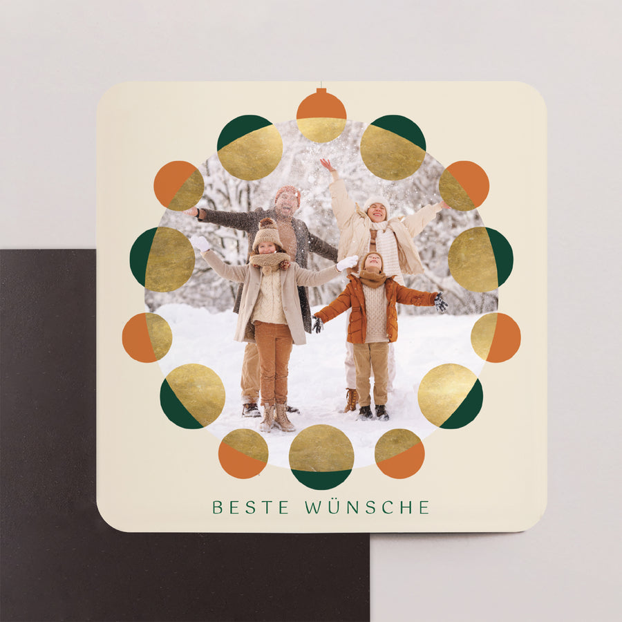 Weihnachtskarte Weihnachten Set von 8, magnetisch, quadratisch mit abgerundeten Ecken Die Wünsche als Schmuck foto