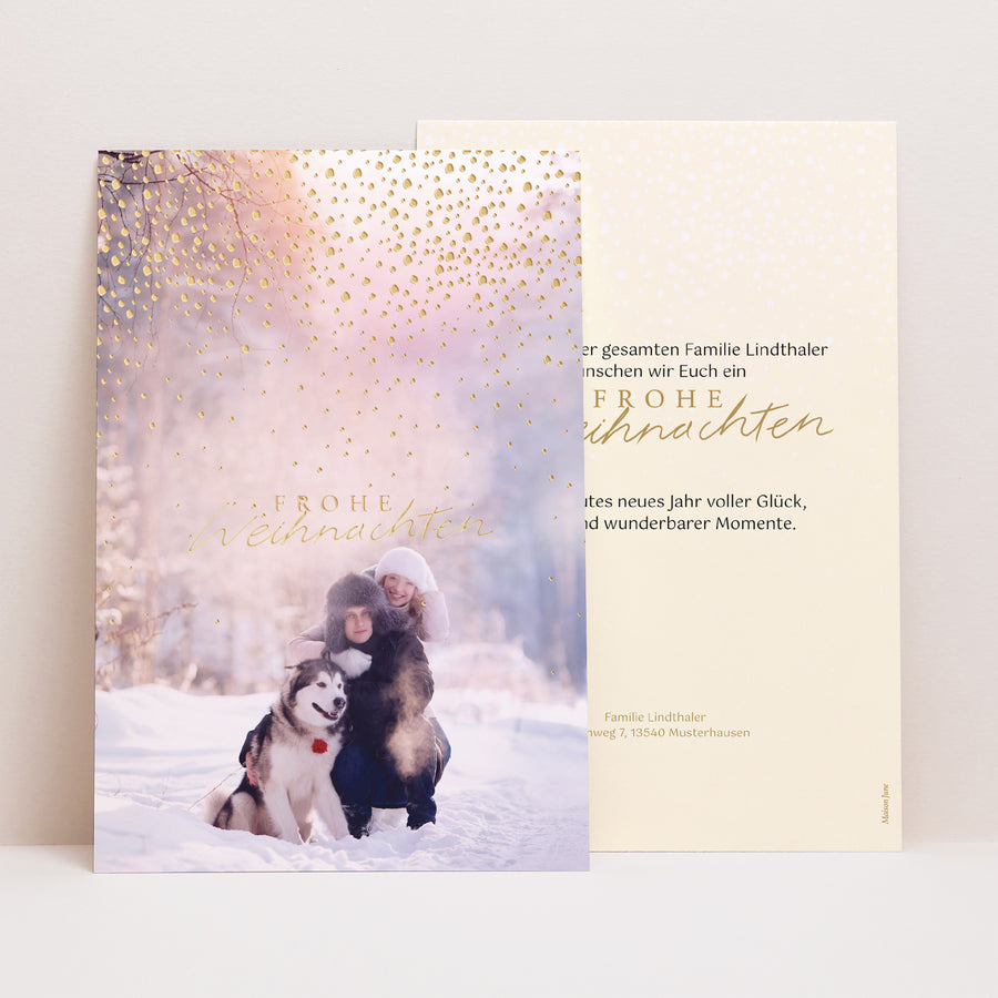 Weihnachtskarte Weihnachten PortraitPorträt Goldener Schnee II foto