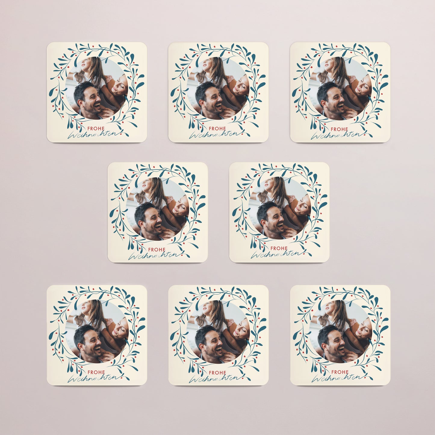 Weihnachtskarte Weihnachten Set von 8, magnetisch, quadratisch mit abgerundeten Ecken Ilex und Glück II foto N° 3