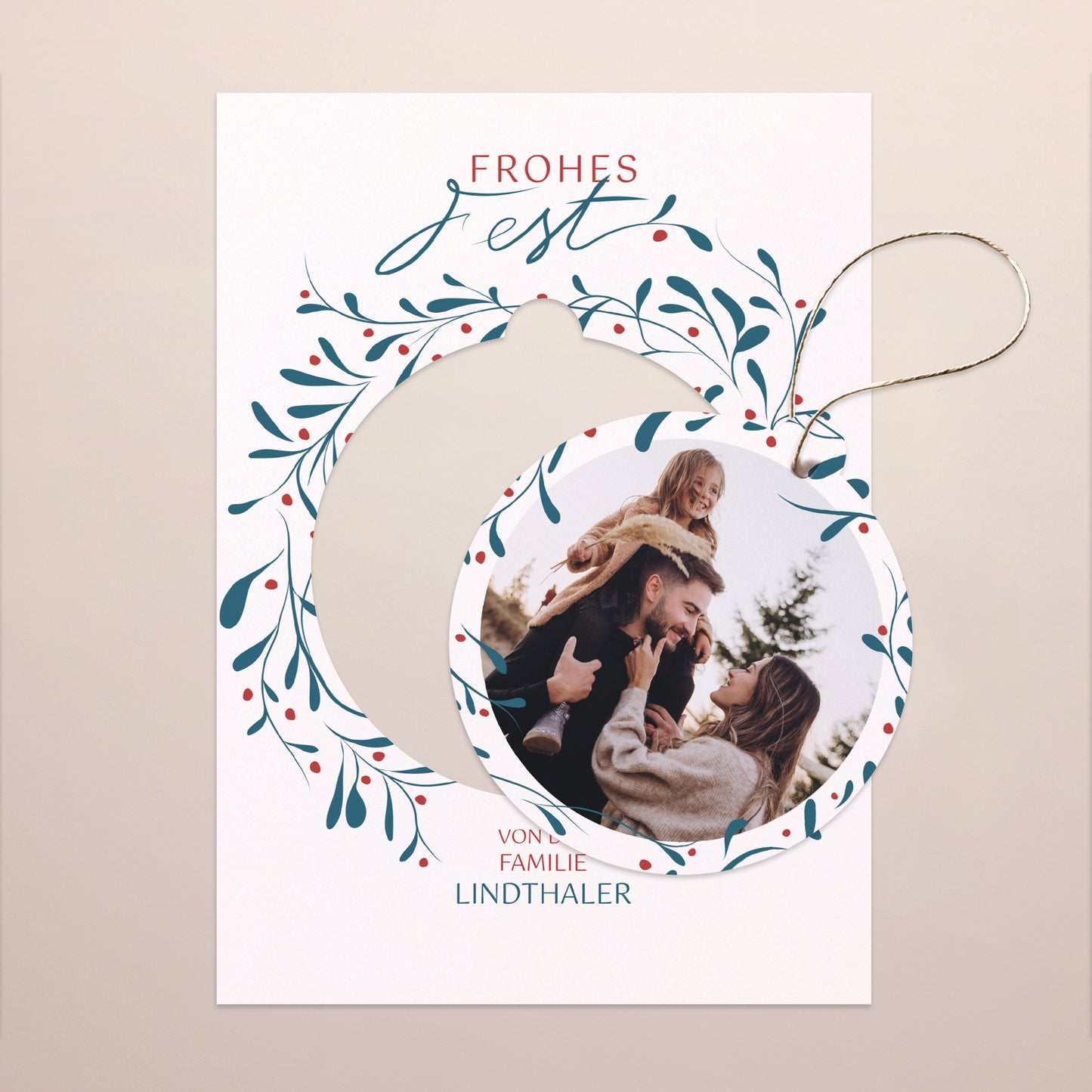 Weihnachtskarte Weihnachten Abnehmbar Kranz aus Stechpalme foto N° 1