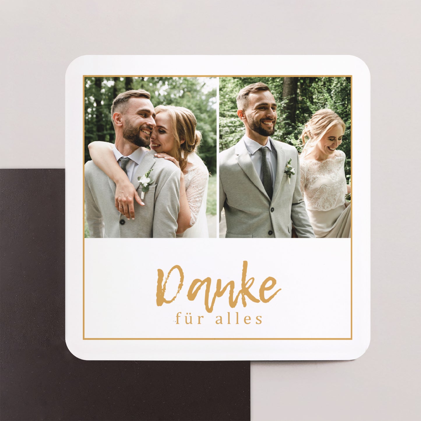 Dankeskarte Hochzeit Set von 8, magnetisch, quadratisch mit abgerundeten Ecken Goldener Tag foto N° 1