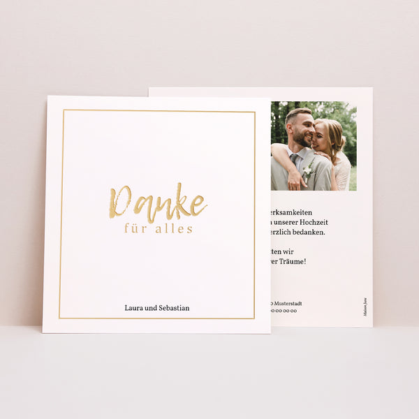 Dankeskarte Hochzeit Quadrat Goldener Tag foto