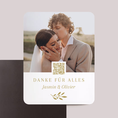 Dankeskarte Hochzeit Set von 8, magnetisch, rechteckig mit abgerundeten Ecken Dankeschön in Gold foto N° 1