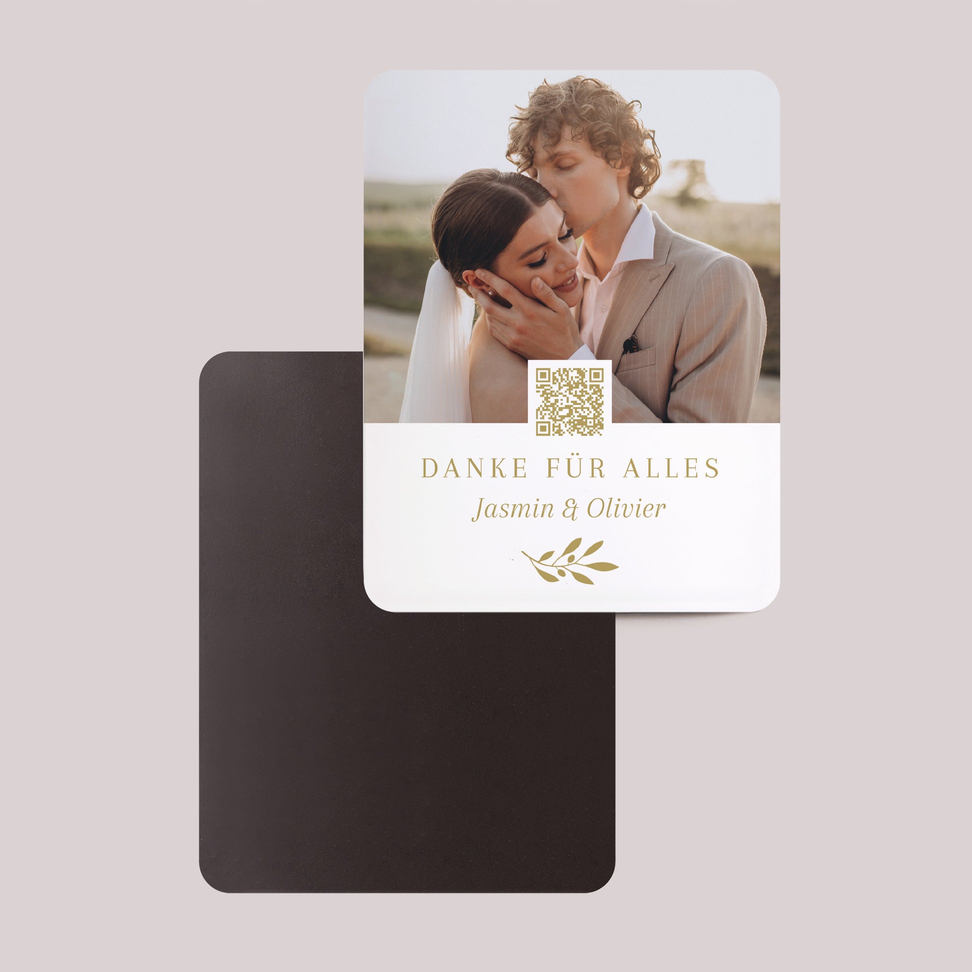 Dankeskarte Hochzeit Set von 8, magnetisch, rechteckig mit abgerundeten Ecken Dankeschön in Gold foto N° 2