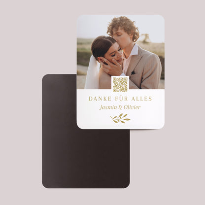 Dankeskarte Hochzeit Set von 8, magnetisch, rechteckig mit abgerundeten Ecken Dankeschön in Gold foto N° 2