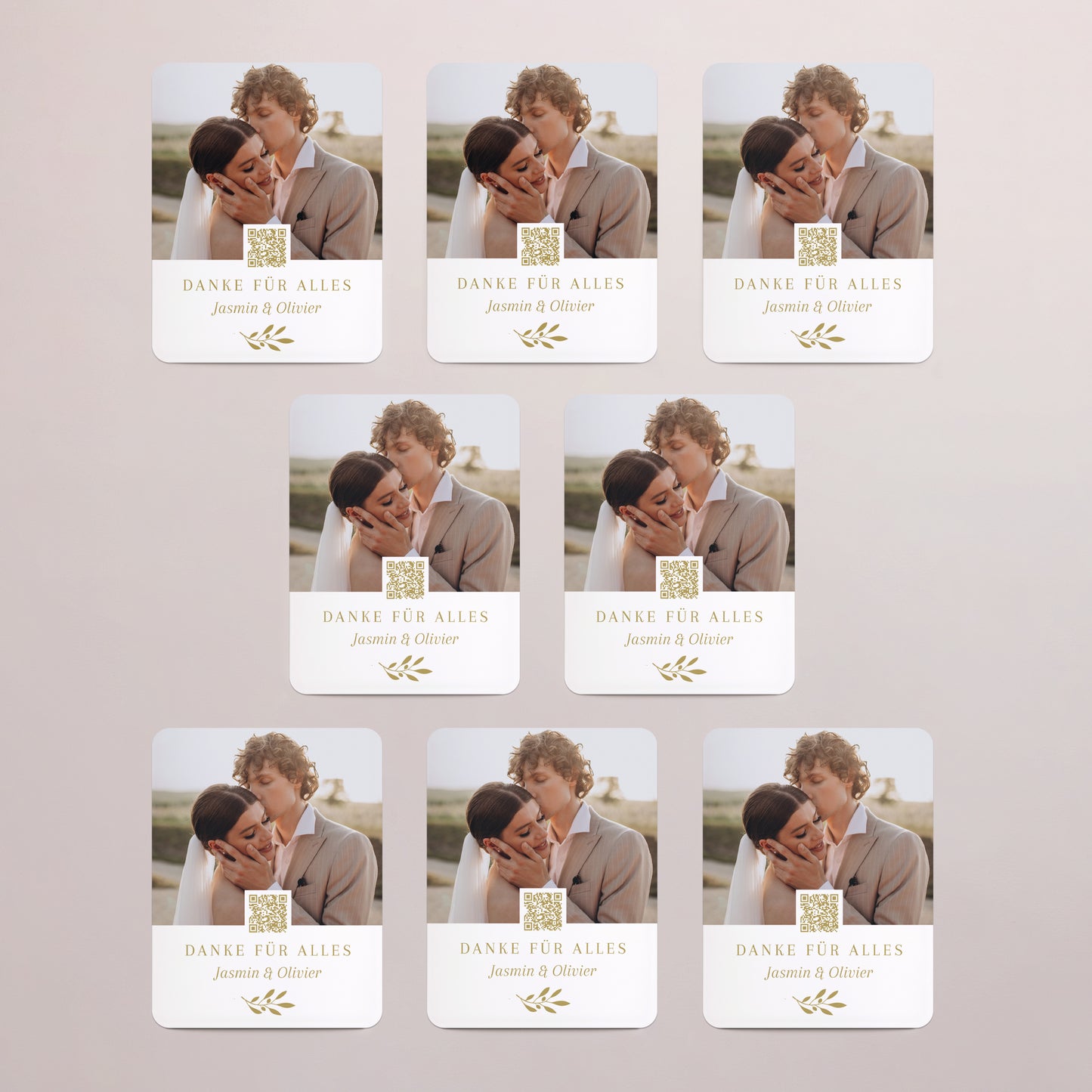 Dankeskarte Hochzeit Set von 8, magnetisch, rechteckig mit abgerundeten Ecken Dankeschön in Gold foto N° 3