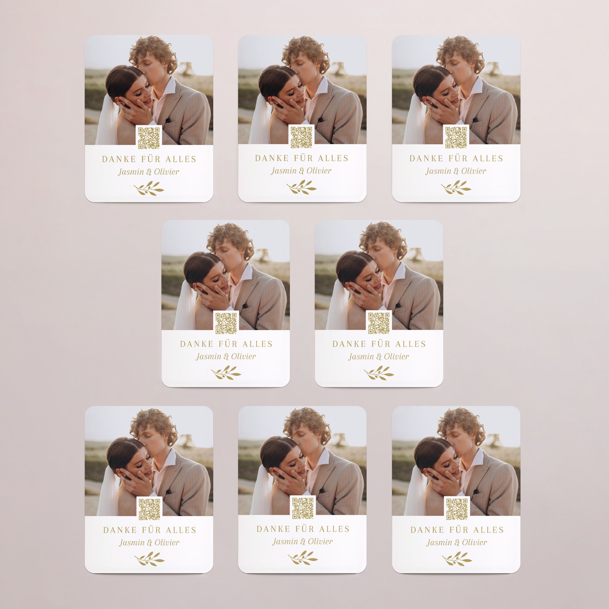 Dankeskarte Hochzeit Set von 8, magnetisch, rechteckig mit abgerundeten Ecken Dankeschön in Gold foto N° 3
