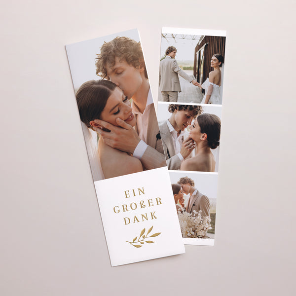 Dankeskarte Hochzeit Fotoautomaten Lesezeichen Dankeschön in Gold foto