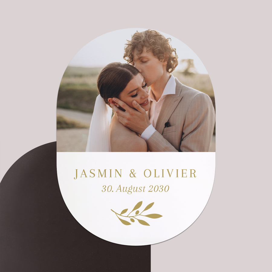Dankeskarte Hochzeit 8er-Pack, magnetisch, oval Dankeschön in Gold foto